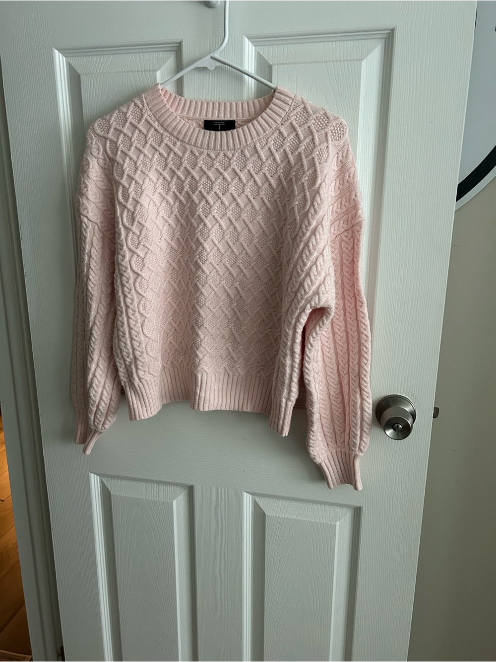 Tahari Pale Pink Cable Knit Crewneck Sweater